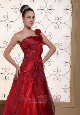 Sassy Wine Red One Shoulder Prom Dress Flowers