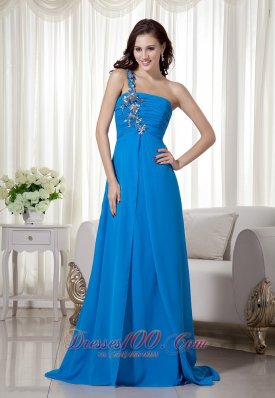 Blue One Shoulder Evening Dress for Prom Back Cut