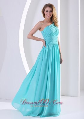 One Shoulder Aqua Blue Bridesmaid Dress Ruching