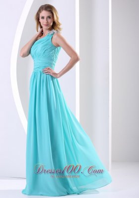 One Shoulder Aqua Blue Bridesmaid Dress Ruching