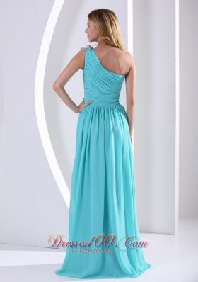 One Shoulder Aqua Blue Bridesmaid Dress Ruching