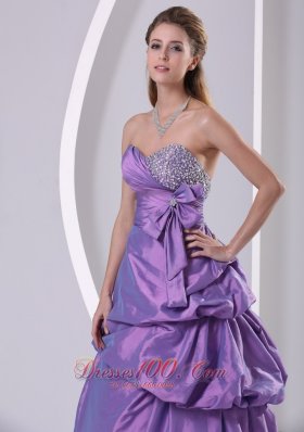 Plus Size Beaded Bowknot Purple Prom Dress Pick-ups