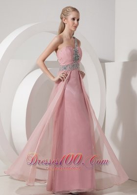 Pink Prom Dress One Shoulder Chiffon Crystal