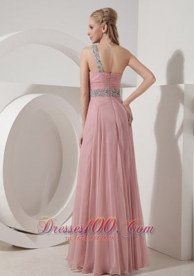 Pink Prom Dress One Shoulder Chiffon Crystal