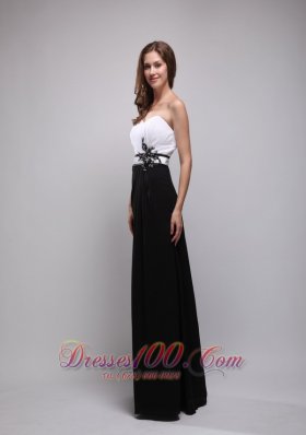 Black and White Appliques Prom Evening Dress