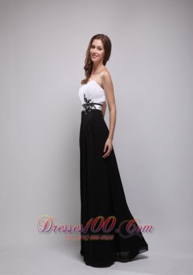 Black and White Appliques Prom Evening Dress