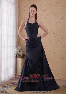 Popular Halter Prom Dress Beading Half-open Back