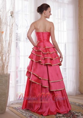 Coral Red Strapless Ruffles Prom Dama Dresses Quinces