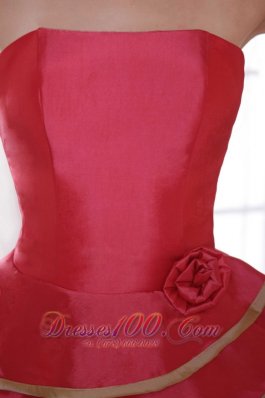 Coral Red Strapless Ruffles Prom Dama Dresses Quinces