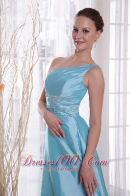 Baby Blue Sheath Prom Dress One Shoulder Watteau