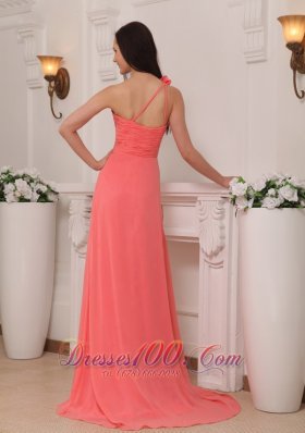 Watermelon Prom Evening Dress One Shoulder Flowers