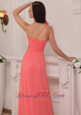 Watermelon Prom Evening Dress One Shoulder Flowers