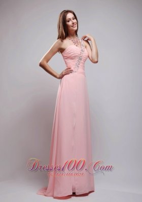 Simple Prom Dress One Shoulder Brush Beading Ruch