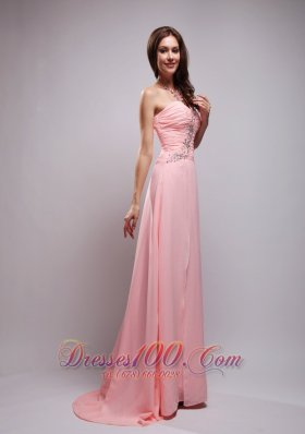 Simple Prom Dress One Shoulder Brush Beading Ruch