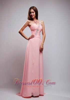 Simple Prom Dress One Shoulder Brush Beading Ruch