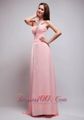 Simple Prom Dress One Shoulder Brush Beading Ruch