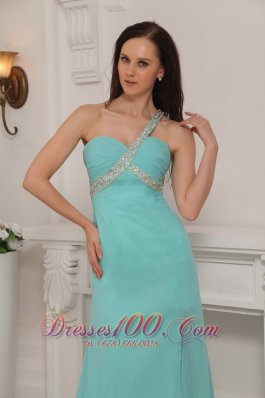 Prom Pageant Gown One Shoulder High-slit Beading