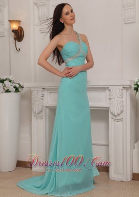 Prom Pageant Gown One Shoulder High-slit Beading