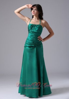 Discount Halter Prom Evening Dress Dark Green Ruched