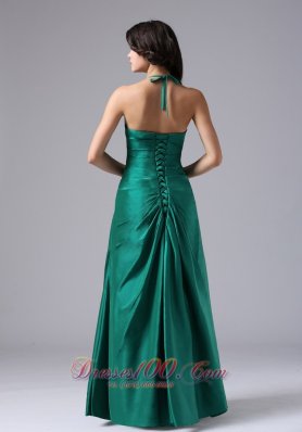 Discount Halter Prom Evening Dress Dark Green Ruched