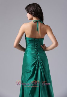 Discount Halter Prom Evening Dress Dark Green Ruched