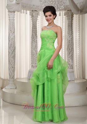 Cute Green Empire Prom Dress Organza Appliques