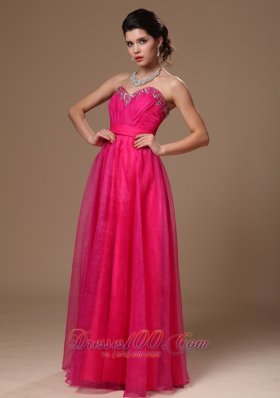 Gorgeous Hot Pink Prom Dress Beaded Custom Made