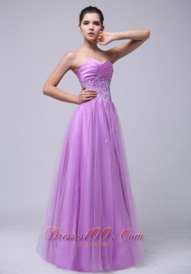 Tulle Prom Dress in Lavender Beaded and Ruching