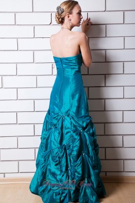 Teal A-line Taffeta Prom Dress Beading And Pick-ups