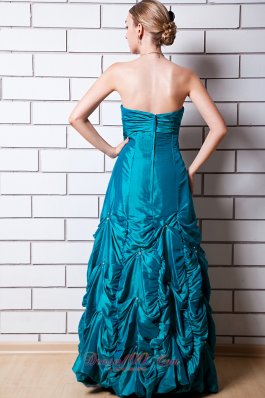 Teal A-line Taffeta Prom Dress Beading And Pick-ups