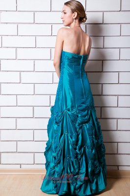 Teal A-line Taffeta Prom Dress Beading And Pick-ups