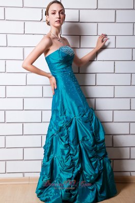 Teal A-line Taffeta Prom Dress Beading And Pick-ups