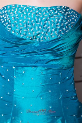 Teal A-line Taffeta Prom Dress Beading And Pick-ups