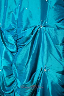 Teal A-line Taffeta Prom Dress Beading And Pick-ups