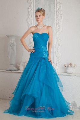 Teal Mermaid Prom Evening Dress Appliques Low Price