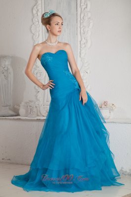 Teal Mermaid Prom Evening Dress Appliques Low Price