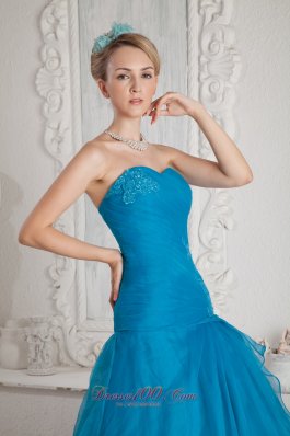 Teal Mermaid Prom Evening Dress Appliques Low Price