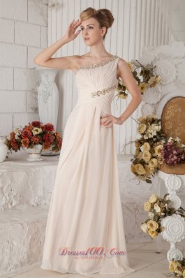 Champagne One Shoulder Beading Prom Dress Ruching
