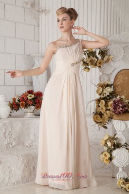 Champagne One Shoulder Beading Prom Dress Ruching