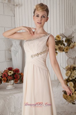 Champagne One Shoulder Beading Prom Dress Ruching