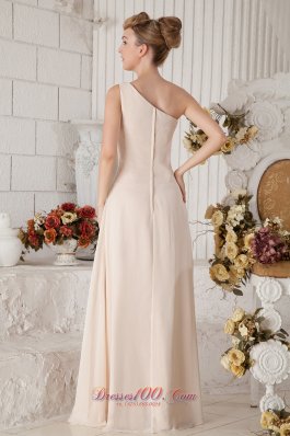 Champagne One Shoulder Beading Prom Dress Ruching