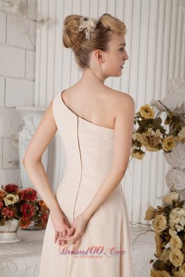 Champagne One Shoulder Beading Prom Dress Ruching