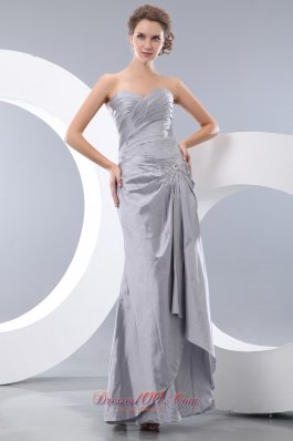 Unique Gray Beading Prom Dress Ankle-length Pleats