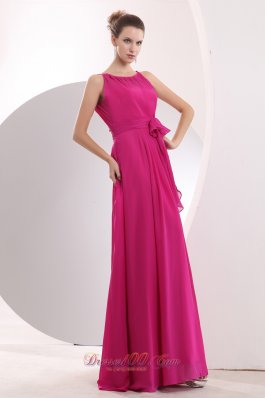 Hot Pink Prom Dress Bateau Chiffon Sash Scoop