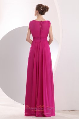 Hot Pink Prom Dress Bateau Chiffon Sash Scoop