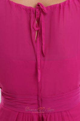 Hot Pink Prom Dress Bateau Chiffon Sash Scoop