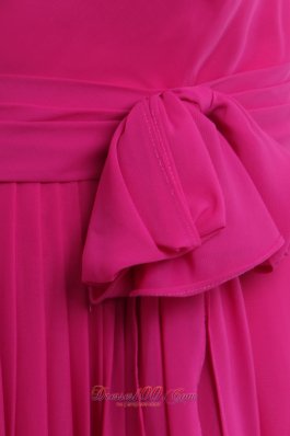 Hot Pink Prom Dress Bateau Chiffon Sash Scoop