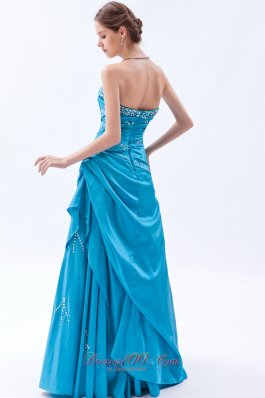 Pretty Teal A-line Prom Dress for Formal Beading