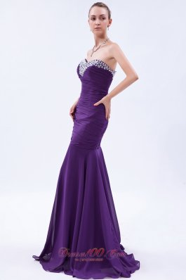 Purple Trumpet Prom Evening Dress Sweetheart Beading