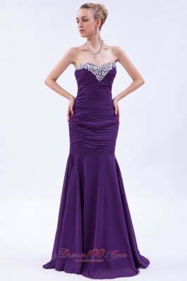 Purple Trumpet Prom Evening Dress Sweetheart Beading